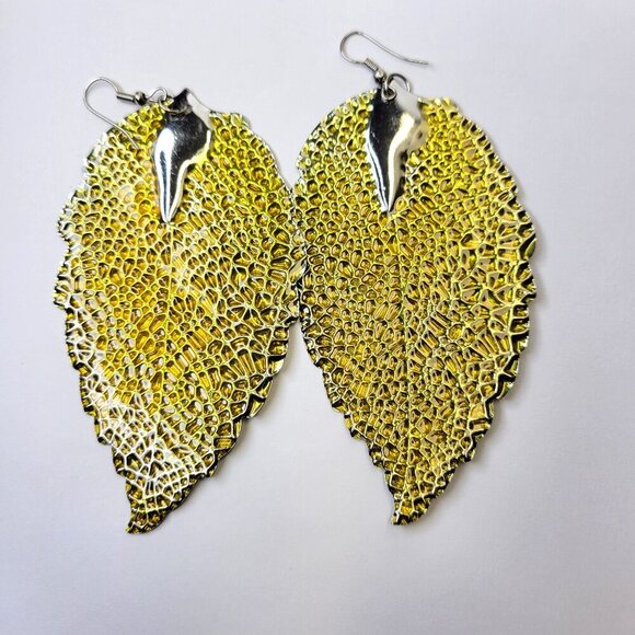 Leaf Style Earrings Large Yellow Light Long Earrings - Picture 1 of 6